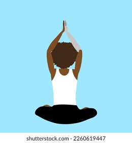 Silhouette of a black woman with disabilities sitting in kriya yoga position. Website banner for yoga school with asana.