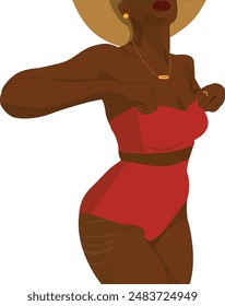 silhouette of black woman lifting swimsuit stretch marks summer hat
