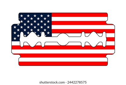 Silhouette of a blade cut from an American flag isolated on a white background