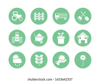 silhouette block style icon set design, agronomy farm lifestyle agriculture harvest rural farming and country theme Vector illustration