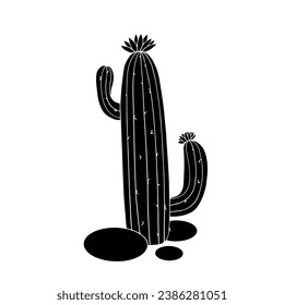 Silhouette of a blooming cactus in a flower pot. Vector graphics.