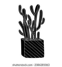Silhouette of a blooming cactus in a flower pot. Vector graphics.