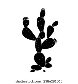 Silhouette of a blooming cactus in a flower pot. Vector graphics.