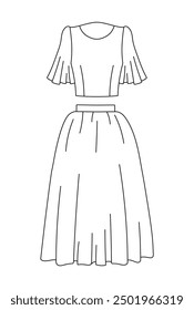 Silhouette of a blouse and skirt, sketch of a women's suit, wardrobe