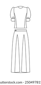 Silhouette of a blouse and skirt, sketch of a women's suit, wardrobe