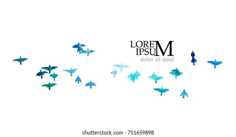 Silhouette of blue birds background. Vector