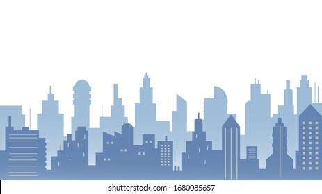 construcción de la ciudad azul de la silueta en la ilustración plana vector, diseño del paisaje urbano para fondo 