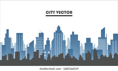 silhouette blue city building in flat illustration vector, urban cityscape design for background 