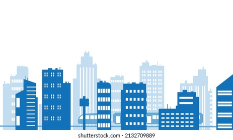 silhouette blue city building in flat illustration vector, urban cityscape design for background