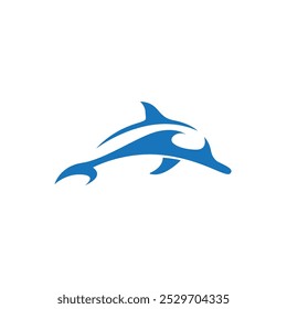 silhouette of blue dolphin and wave jumping and swimming logo vector