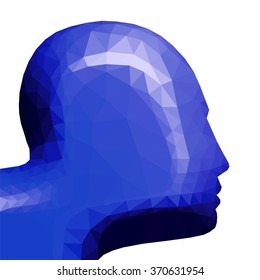 Silhouette of a blue head, low poly vector illustration.
