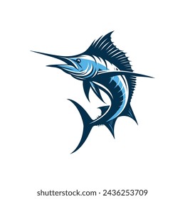 Silhouette of a blue marlin fishing logo icon vector illustration