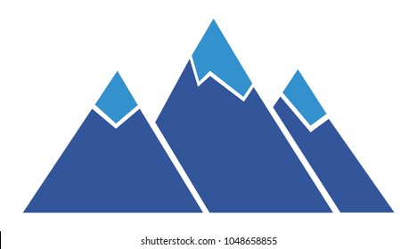 Silhouette Blue Mountain With Three Peaks On White Background 