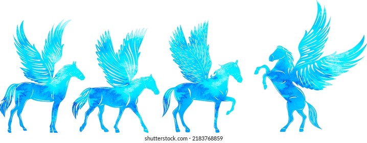 silhouette blue pegasus on white background isolated