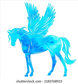 silhouette blue pegasus on white background isolated, vector