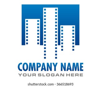silhouette blue reel roll film negative image icon logo