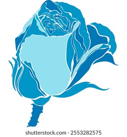 The silhouette of a blue rose, crafted in various shades of blue from light to dark, represents a unique and elegant piece of art.