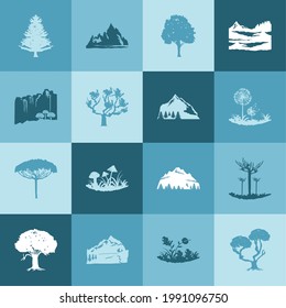 silhouette blue trees frond set