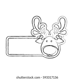 silhouette blurred banner with face reindeer christmas animal vector illustration