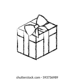 silhouette blurred square gift box with bow wrapping vector illustration