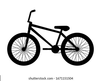 Silhouette bmx bike. Vector illustration of black logo icon bmx bike isolated on a white background. Black silhouette icon bicycle side view, profile.