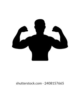 Silhouette bodybuilder athlete showing his muscle arms