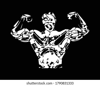 Silhouette de un culturista. vector logo de gimnasio. Ilustración vectorial. Fondo negro.