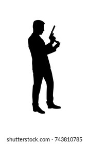  Silhouette Bodyguard Or Spy Man With Gun In Hand