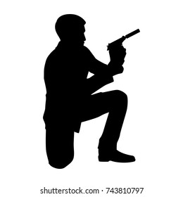  Silhouette Bodyguard Or Spy Man With Gun In Hand