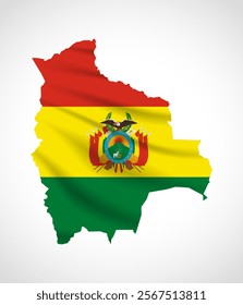 Silhouette of Bolivia map filled with the Bolivian flag design, symbolizing national pride, cultural heritage, and geographic diversity.  
