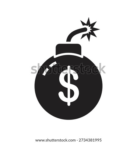 Silhouette of a bomb with a dollar sign exploding in a white background symbolizing financial crisis or economic instability