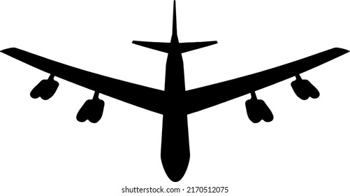 Silhouette of a bomber aircraft plane from the frontal perspective, isolated against white. Vector illustration.