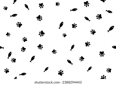 Silhouette Bone And Fish And Cat Or Dog Paw  Pattern Background. Wallpaper. Vector Illustration. Backdrop. Digital Banner