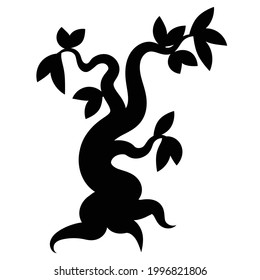 Silhouette bonsai tree graphic design on white background.
