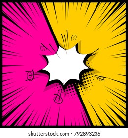 Silhouette Boom Explosion. Comics Book Empty Colored Template Background. Pop Art Colorful Backdrop Mock Up. Vector Illustration Halftone Dot Chat Mockup Versus Comic Text. Speech Bubble Box Balloon.