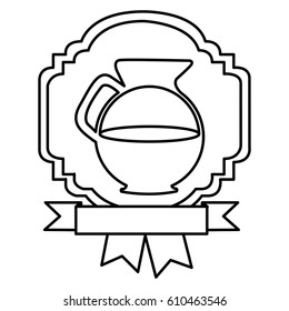 silhouette border heraldic decorative ribbon with jar of coffee with handle vector illustration