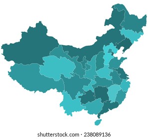 Mapa de la frontera de la silueta de las regiones de China. Todos los objetos son independientes y totalmente editables. 