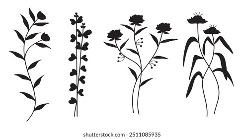 Silhouette botanical blossom flowers collection