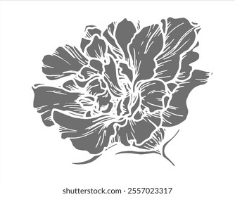 Silhouette botanische Vektorgrafik der Blume mit Blättern. Handgezeichnetes Blumenelement mit einem Buschzweig. Perfekt für die Erstellung von Grafikressourcen im Inversionsstil und Verpackungsdesign.