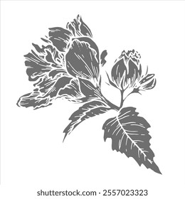 Silhouette botanische Vektorgrafik der Blume mit Blättern. Handgezeichnetes Blumenelement mit einem Buschzweig. Perfekt für die Erstellung von Grafikressourcen im Inversionsstil und Verpackungsdesign.