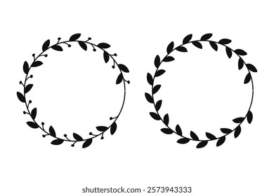 Silhouette botanical wreaths with circular frames for elegant decorative design background.Vector illustration