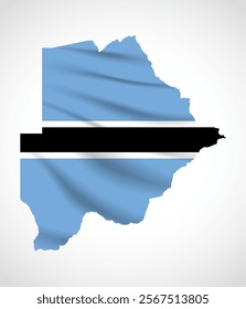 Silhouette of Botswana map filled with the Botswanan flag design, symbolizing national pride, cultural heritage, and geographic uniqueness.  
