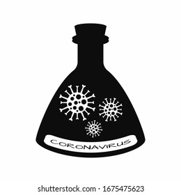 Silhouette of a bottle with bacteria and the text Coronavirus. Isolated vector illustration.