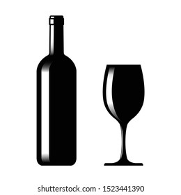 Silhouette bottle and glass of wine. Vector illustration on a white background