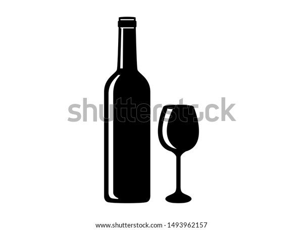 Silhouette bottle and glass of wine vector.
Bottle of wine icon. Wine glass icon. Wine bottle and glass
isolated on white
background