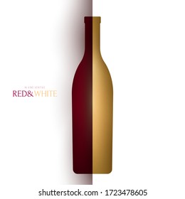 Silhouette bottle with red and white wine. Abstract art composition in modern geometric style. Minialistic concept design template for branding. Vector illustration.