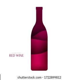 Silhouette bottle with red wine. Abstract art composition in modern geometric style. Minialistic concept design template for branding. Vector illustration.