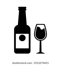 silhouette of a bottle of wine, beer bottle icon vector glyph style design.