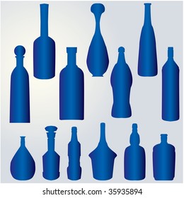 silhouette of bottles - blue VECTOR