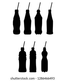  silhouette of bottles and straws vector icon